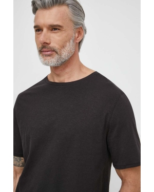 Tommy Hilfiger t-shirt z domieszką lnu kolor czarny gładki