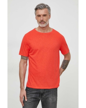 Tommy Hilfiger t-shirt z domieszką lnu kolor czerwony gładki UM0UM03226