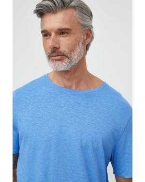 Tommy Hilfiger t-shirt z domieszką lnu kolor niebieski gładki