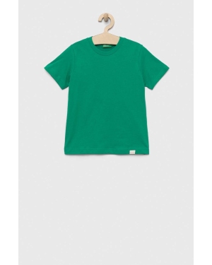 United Colors of Benetton t-shirt bawełniany dziecięcy kolor zielony gładki