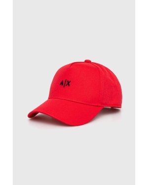 Armani Exchange czapka z daszkiem bawełniana kolor czerwony z aplikacją