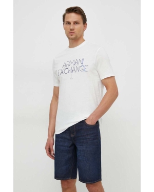 Armani Exchange t-shirt bawełniany męski kolor beżowy z nadrukiem 3DZTJF ZJH4Z