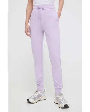 Armani Exchange spodnie damskie kolor fioletowy gładkie