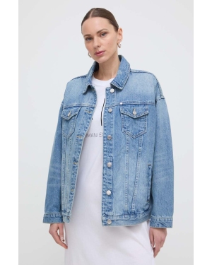Armani Exchange kurtka jeansowa damska kolor niebieski przejściowa oversize