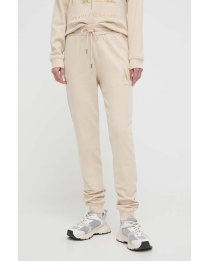 Armani Exchange spodnie dresowe bawełniane kolor beżowy gładkie