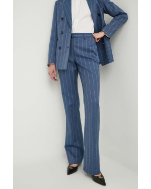 Sisley spodnie z domieszką lnu kolor niebieski proste high waist