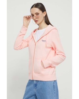 Superdry bluza bawełniana damska kolor różowy z kapturem z aplikacją