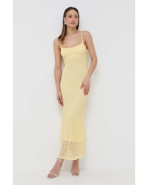 Bardot sukienka kolor żółty maxi dopasowana