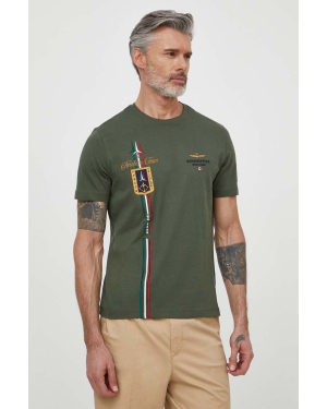 Aeronautica Militare t-shirt bawełniany męski kolor zielony z aplikacją