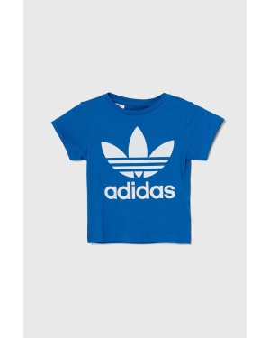 adidas Originals t-shirt bawełniany dziecięcy TREFOIL TEE kolor niebieski z nadrukiem