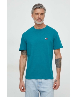 Tommy Jeans t-shirt bawełniany kolor zielony z aplikacją