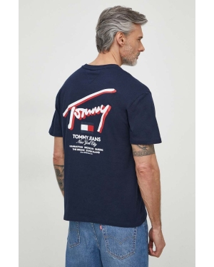 Tommy Jeans t-shirt bawełniany męski kolor granatowy z nadrukiem DM0DM18574