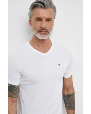 Calvin Klein Jeans t-shirt bawełniany męski kolor biały gładki