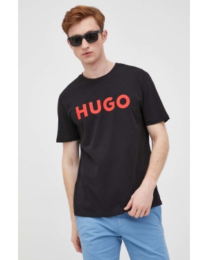 HUGO t-shirt bawełniany kolor czarny z nadrukiem 50467556