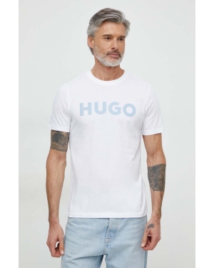 HUGO t-shirt bawełniany męski kolor biały z nadrukiem