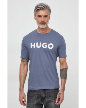 HUGO t-shirt bawełniany męski kolor niebieski z nadrukiem