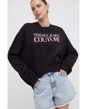 Versace Jeans Couture bluza bawełniana damska kolor czarny z kapturem z nadrukiem