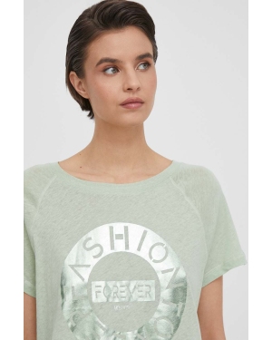 Mos Mosh t-shirt z domieszką lnu kolor zielony