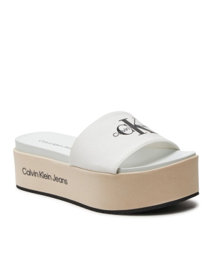 Calvin Klein Jeans Klapki Flatform Sandal Met YW0YW01036 Écru
