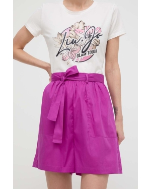 Liu Jo szorty damskie kolor fioletowy gładkie high waist
