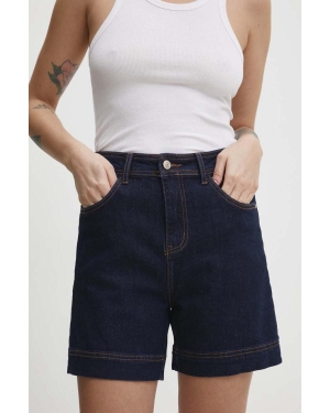 Answear Lab szorty jeansowe damskie kolor granatowy gładkie high waist