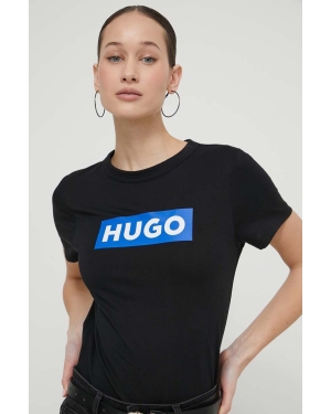 Hugo Blue t-shirt bawełniany damski kolor czarny