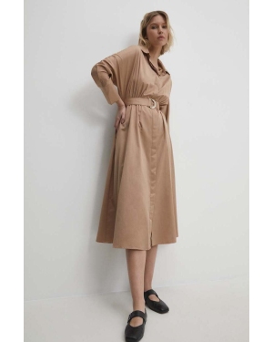 Answear Lab sukienka bawełniana kolor beżowy midi rozkloszowana