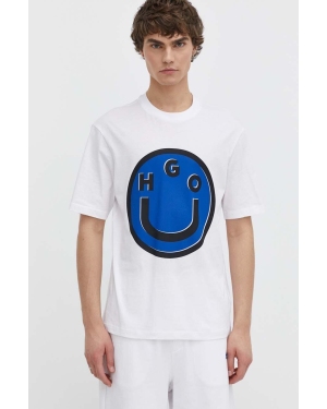 Hugo Blue t-shirt bawełniany męski kolor biały z nadrukiem 50513189