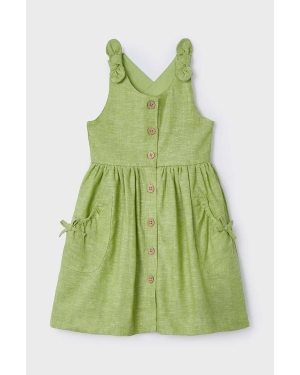 Mayoral sukienka lniana dziecięca kolor zielony mini rozkloszowana