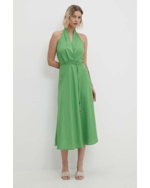 Answear Lab sukienka z lnem kolor zielony maxi rozkloszowana