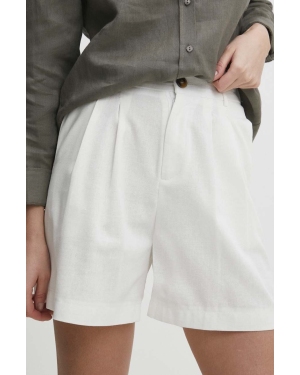 Answear Lab szorty z lnem kolor biały gładkie high waist
