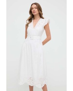 Twinset sukienka lniana kolor biały maxi rozkloszowana