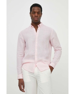 BOSS koszula lniana kolor różowy regular z kołnierzykiem button-down