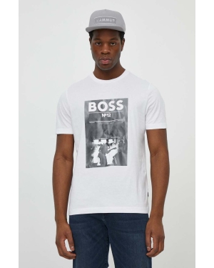 Boss Orange t-shirt bawełniany męski kolor biały z aplikacją