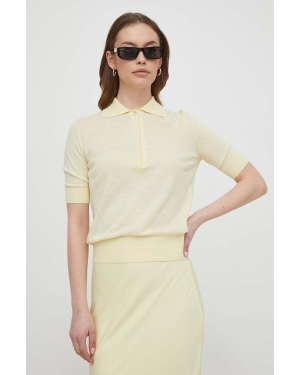Calvin Klein polo z domieszką jedwabiu kolor żółty