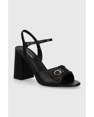 Calvin Klein sandały skórzane HEEL SANDAL 85 RELOCK LTH kolor czarny HW0HW01937