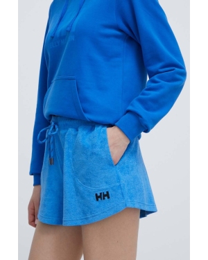 Helly Hansen szorty bawełniane kolor niebieski gładkie high waist 34454