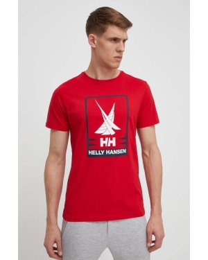 Helly Hansen t-shirt bawełniany męski kolor czerwony z nadrukiem