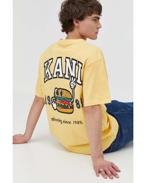 Karl Kani t-shirt bawełniany męski kolor żółty z nadrukiem