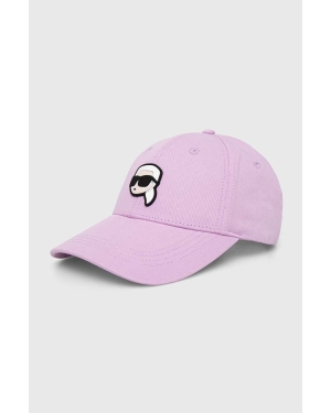 Karl Lagerfeld czapka z daszkiem bawełniana kolor fioletowy z aplikacją