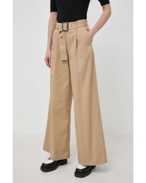 Karl Lagerfeld spodnie damskie kolor beżowy proste high waist