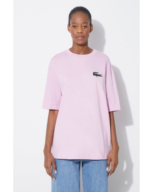 Lacoste t-shirt bawełniany kolor różowy z aplikacją