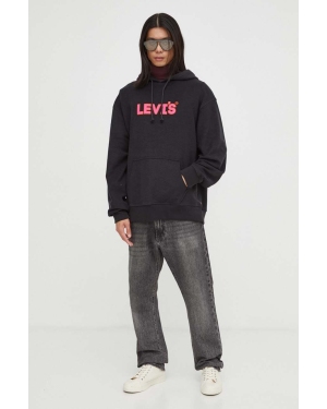 Levi's bluza bawełniana męska kolor czarny z kapturem z aplikacją