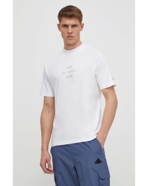 New Balance t-shirt bawełniany MT41519WT męski kolor biały z nadrukiem MT41519WT