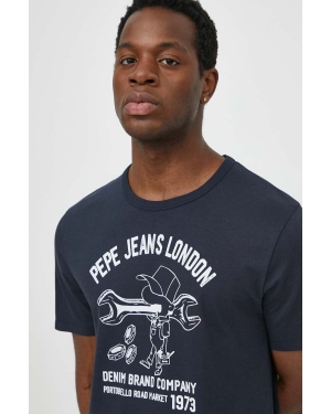Pepe Jeans t-shirt bawełniany męski kolor granatowy z nadrukiem