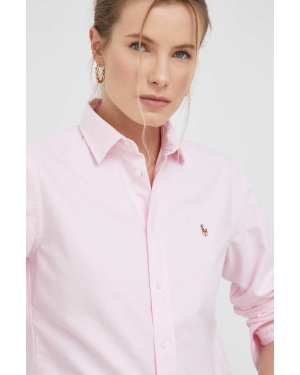 Polo Ralph Lauren koszula bawełniana damska kolor różowy regular z kołnierzykiem klasycznym