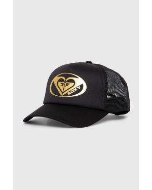 Roxy czapka z daszkiem kolor czarny z nadrukiem ERJHA04270