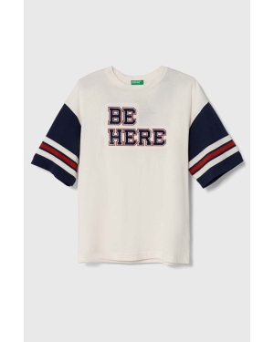 United Colors of Benetton t-shirt bawełniany dziecięcy kolor beżowy z aplikacją