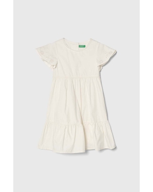 United Colors of Benetton sukienka bawełniana dziecięca kolor beżowy midi rozkloszowana