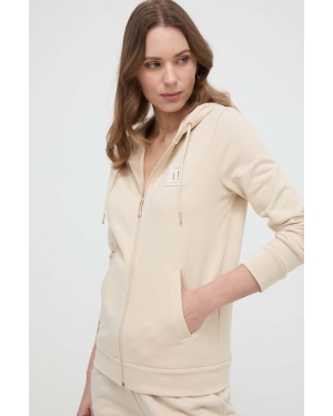 Armani Exchange bluza bawełniana damska kolor beżowy z kapturem gładka